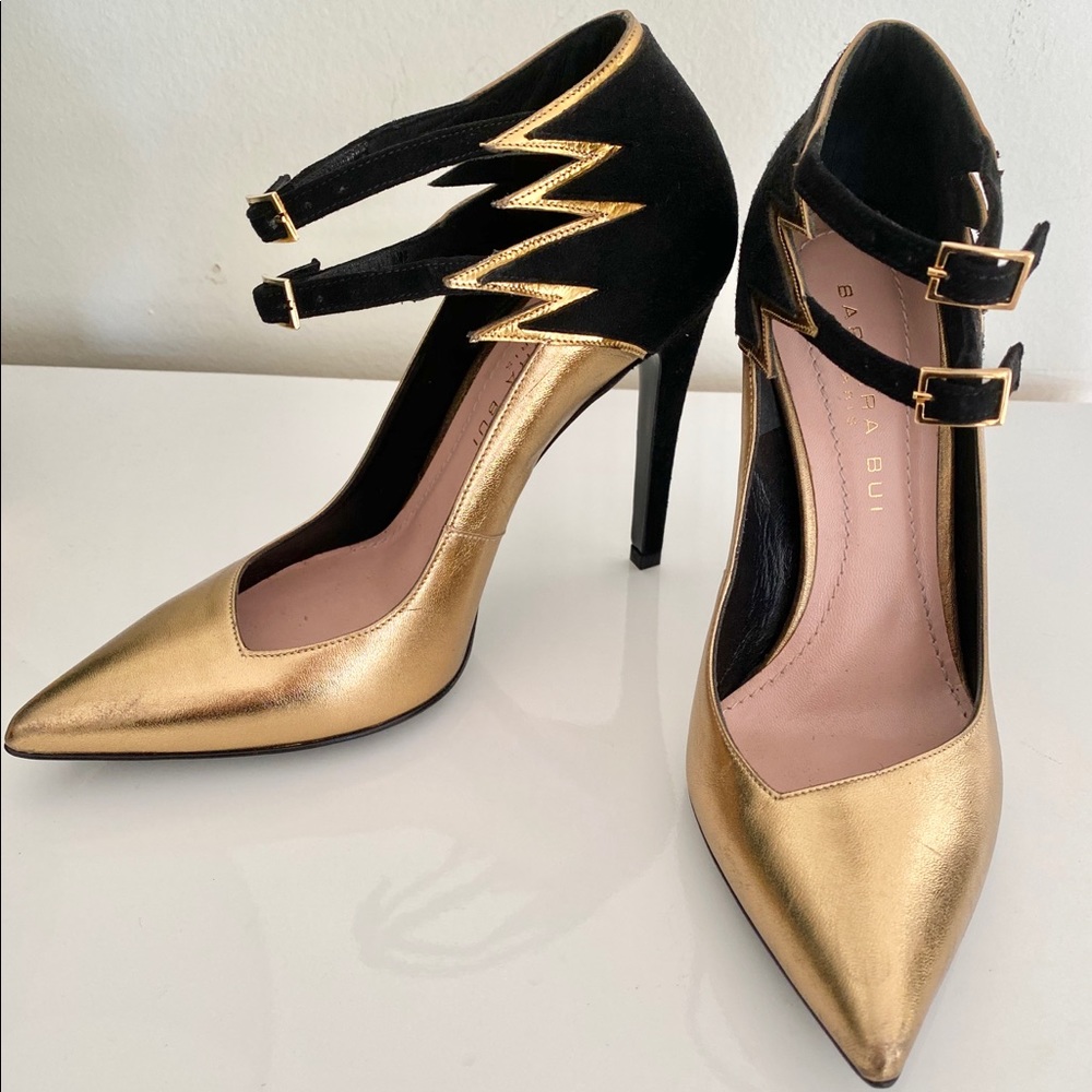 Barbara Bui Gold & Black Suede Pumps